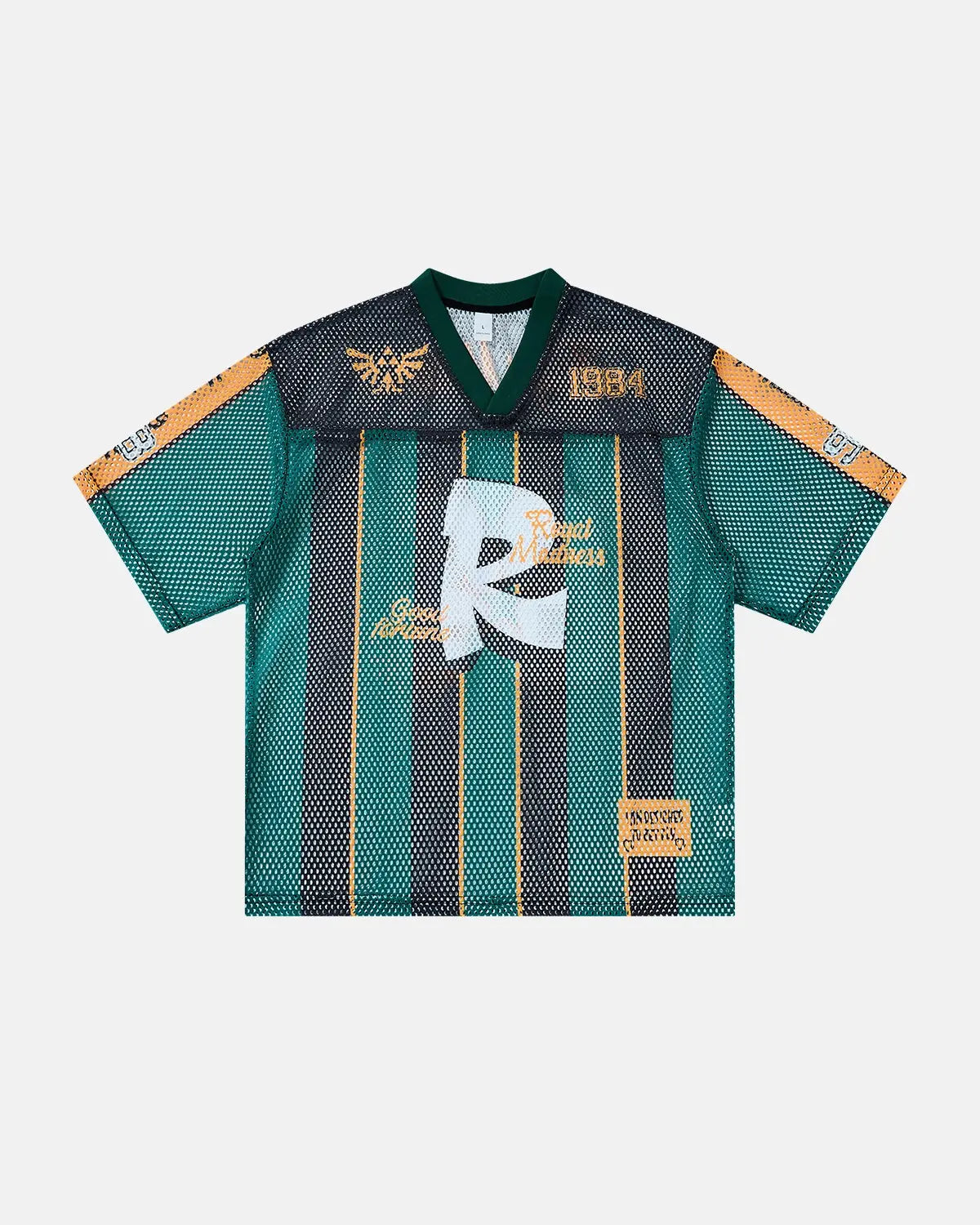 Vintage striped mesh jersey by INFLATION, featuring breathable mesh fabric with bold colorful stripes for stylish streetwear.