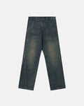 Deconstructed straight-leg jeans by INFLATION, stylish streetwear pants with a modern, edgy design and raw hem details.