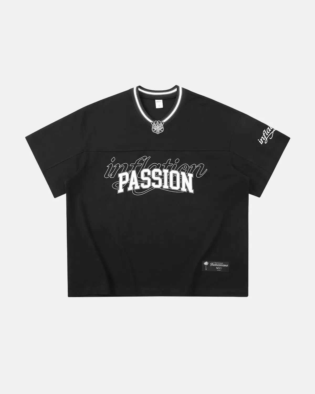 Retro V-Neck Jersey from Inflation Streetwear featuring a classic design and bold color scheme, displayed on a plain background.