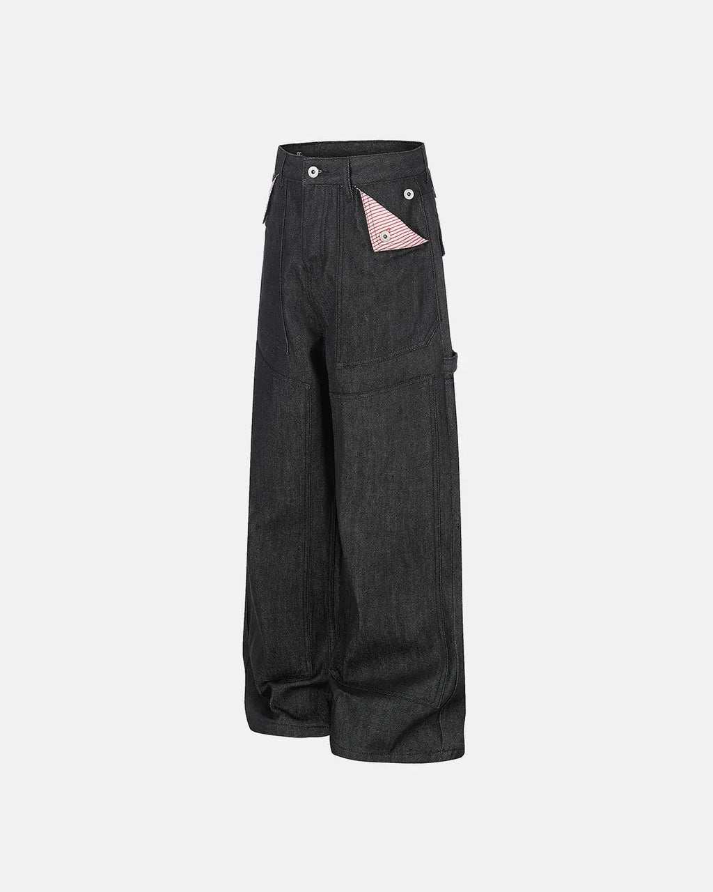 Inflation Deconstructed Utility Baggy Jeans with multiple pockets, relaxed fit, and distressed denim style.