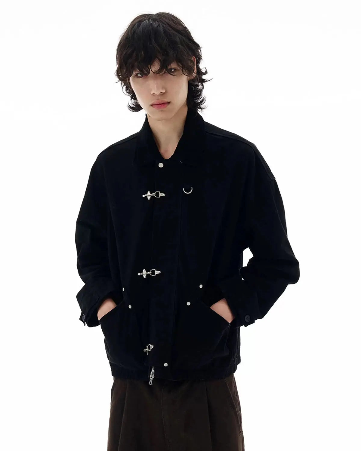 Fireman Buckle Worker Zip Up Jacket by INFLATION, stylish streetwear with buckle details and a zip front for a rugged look.