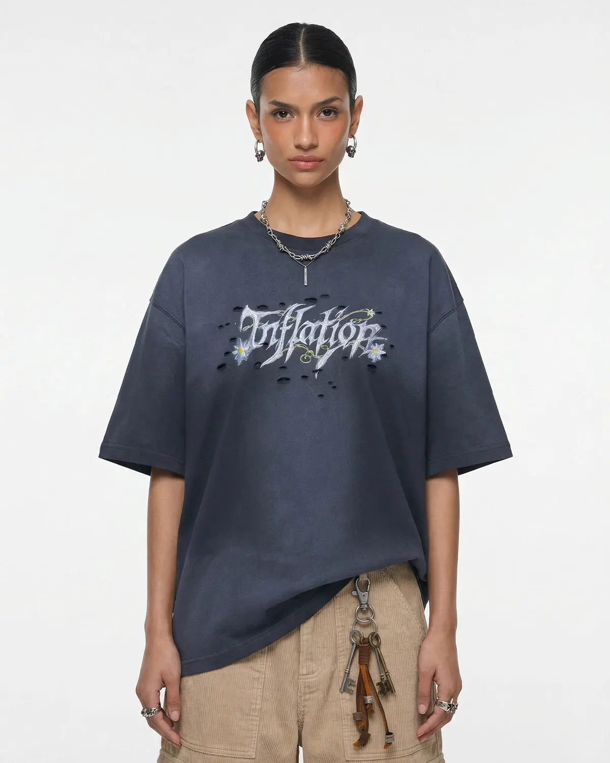Inflation Streetwear Monkey Washed Ripped Graphic Tee featuring a distressed design with a monkey graphic on soft cotton fabric.