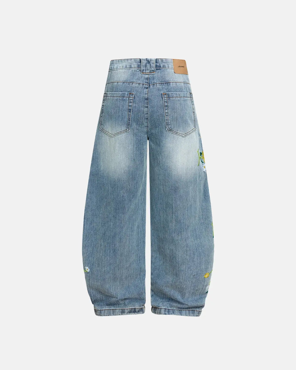 Inflation streetwear embroidery bamboo weave baggy jeans, casual pants featuring embroidered details and a relaxed fit.