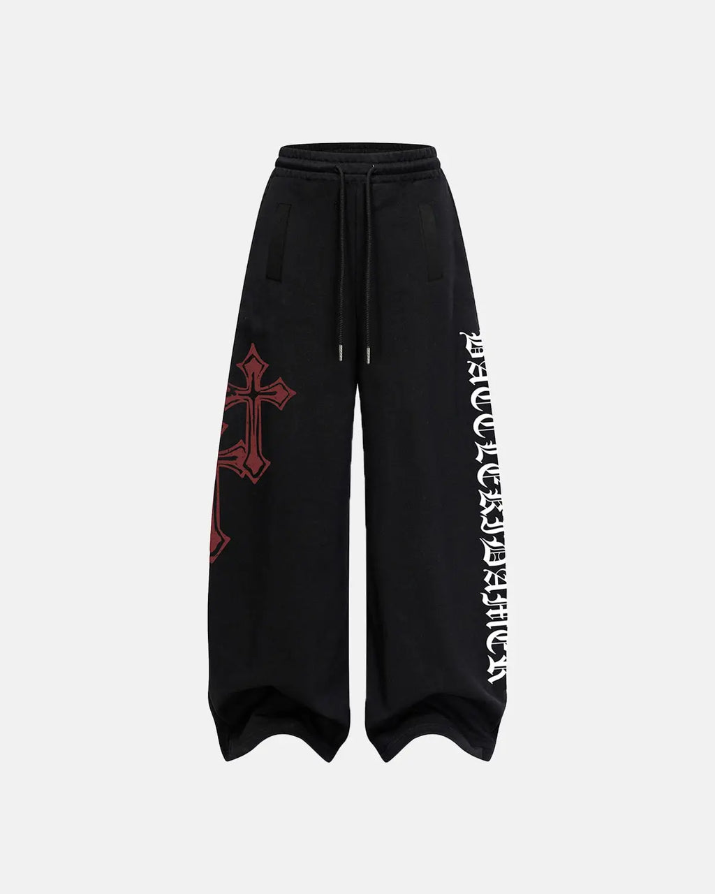 Inflation Cross Print Baggy Sweatpants featuring bold cross graphic, relaxed fit, and streetwear style in soft fabric.