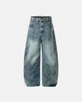 Inflation Streetwear rhinestone acid wash baggy jeans with distressed details and loose fit, styled for a trendy streetwear look.