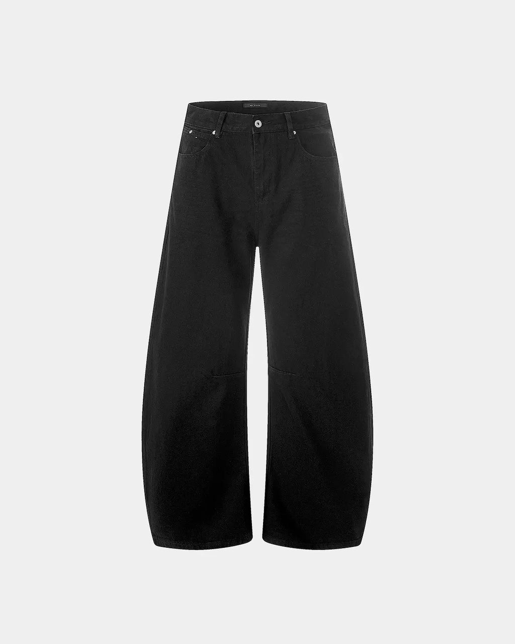 Black baggy jeans from Inflation Streetwear featuring a loose fit and casual style, shown on a model.
