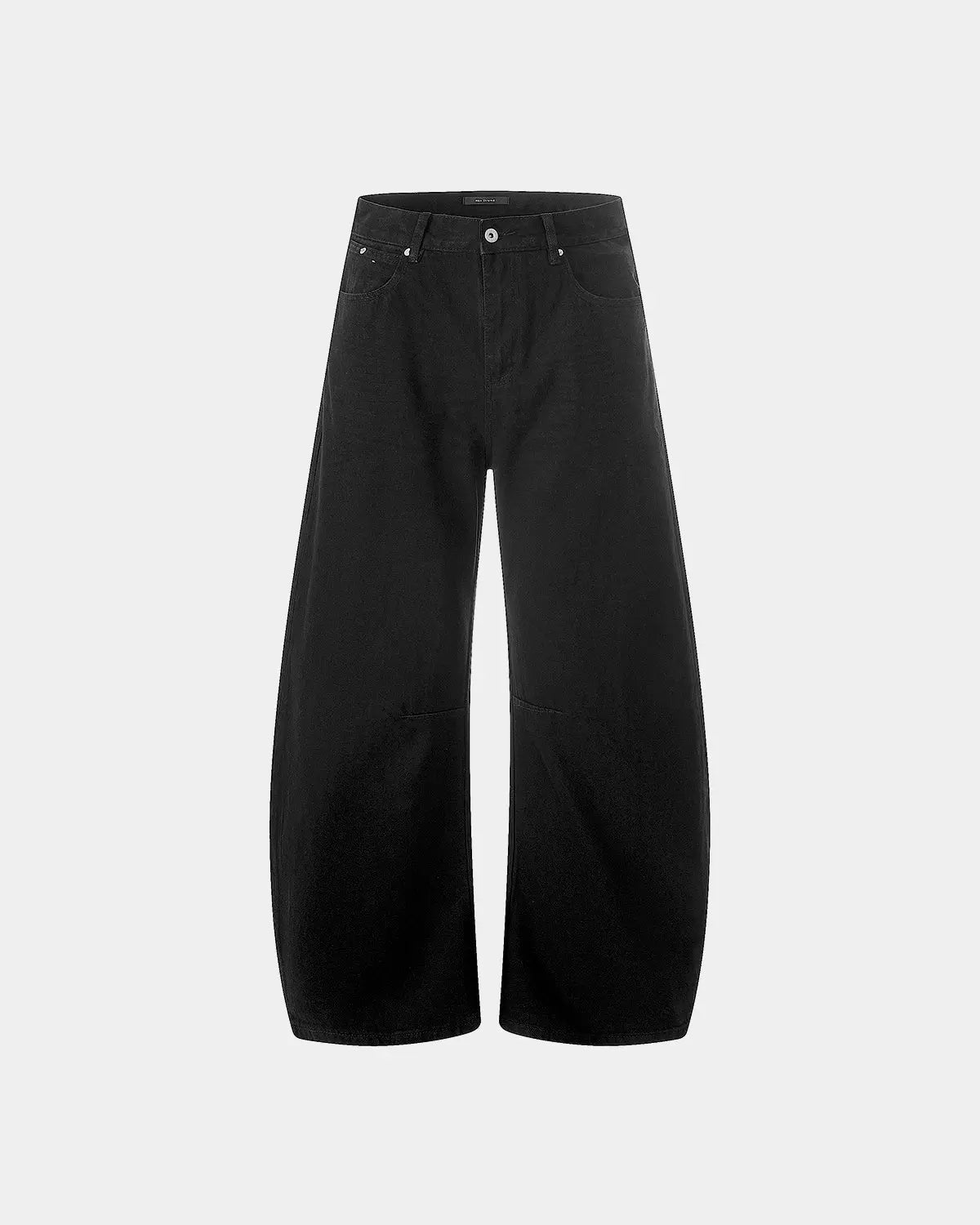 Black baggy jeans from Inflation Streetwear featuring a loose fit and casual style, shown on a model.