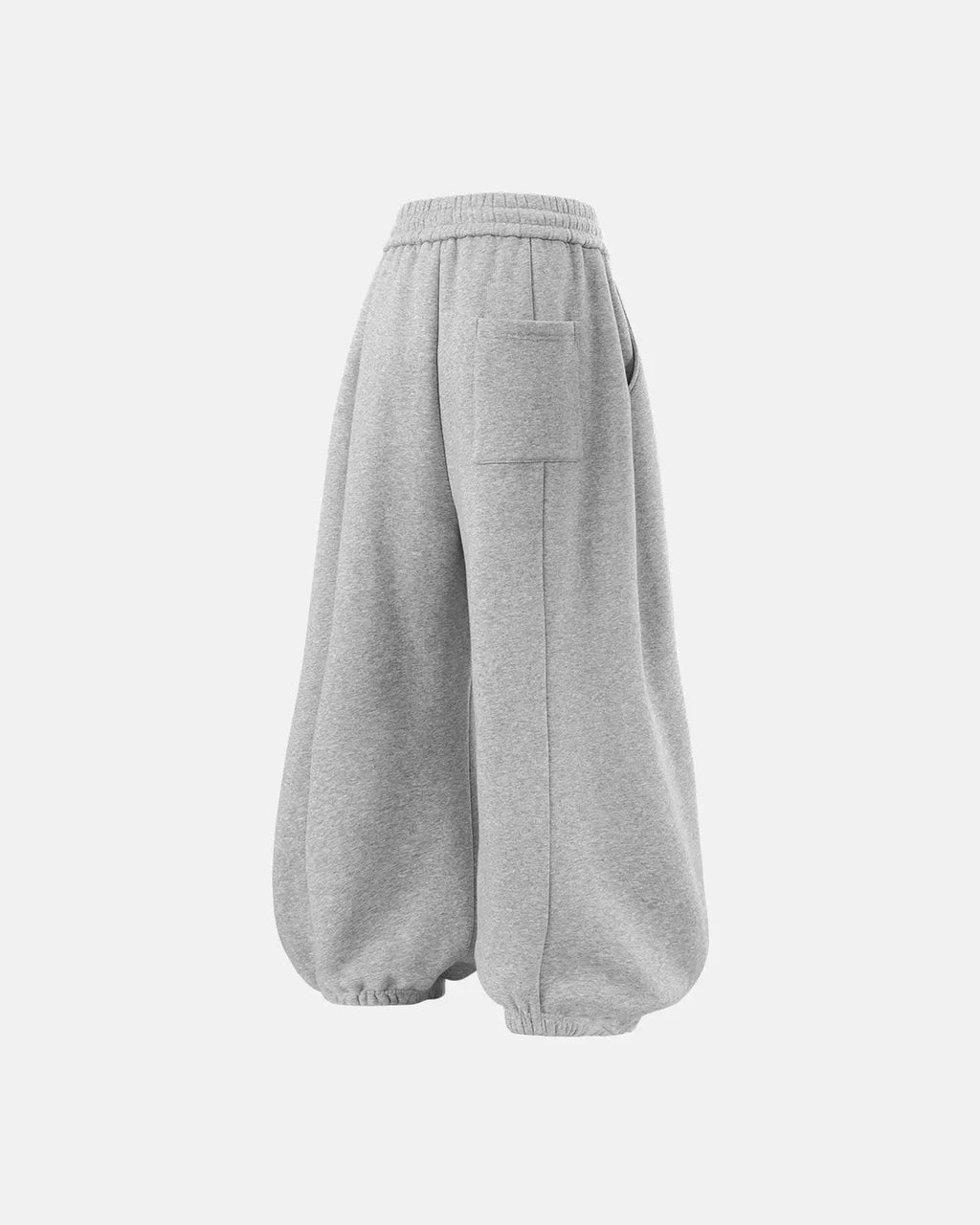 Grey baggy jogger sweatpant by Inflation Streetwear, relaxed fit with elastic waistband and cuffed ankles, casual streetwear style.