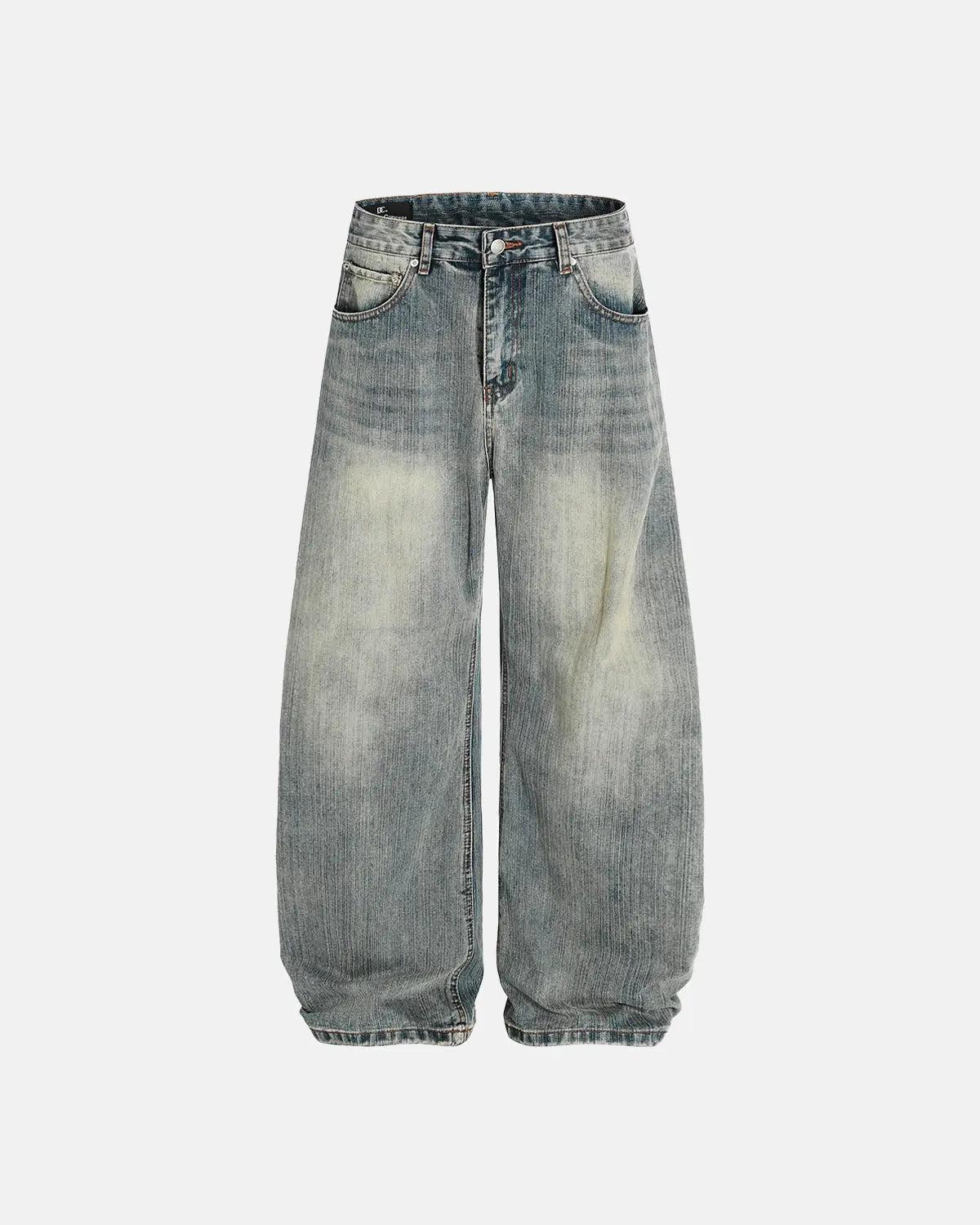 Washed bamboo weave baggy bootcut jeans by INFLATION Streetwear featuring relaxed fit and natural bamboo texture.