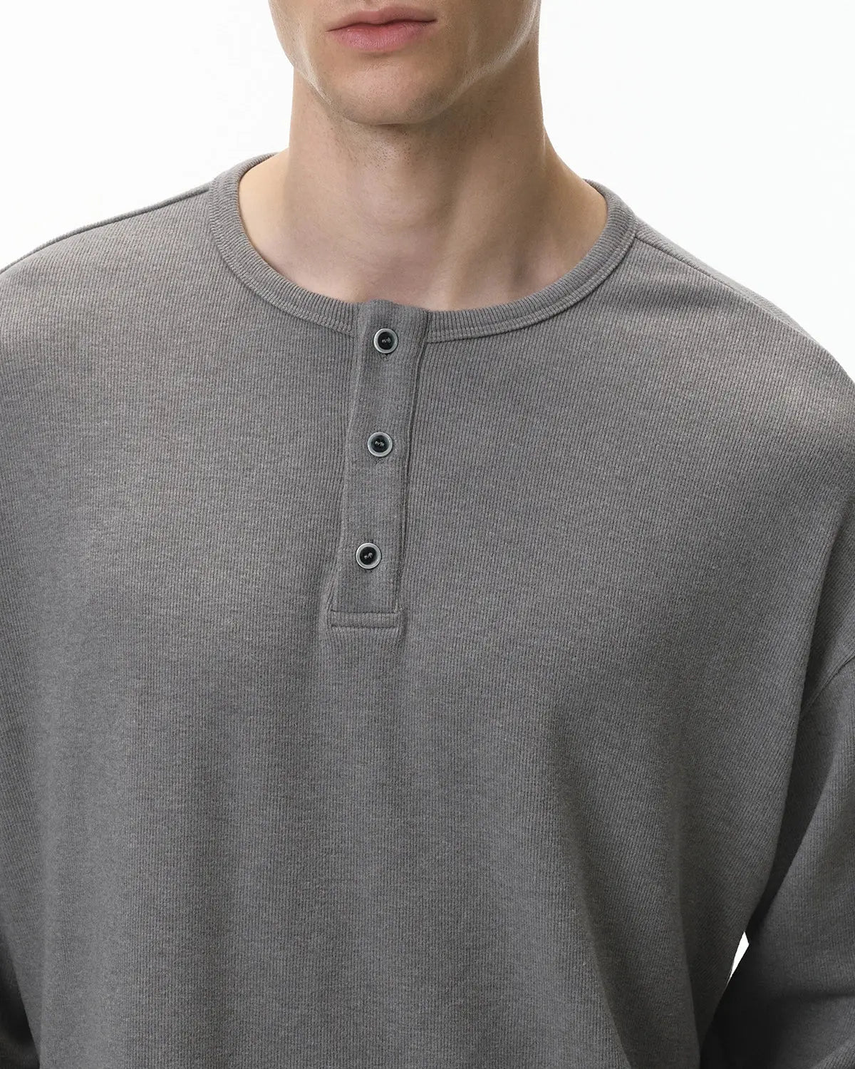 Inflation Streetwear Henley collar long sleeve T-shirt in a casual fit, featuring a classic design and neutral color.