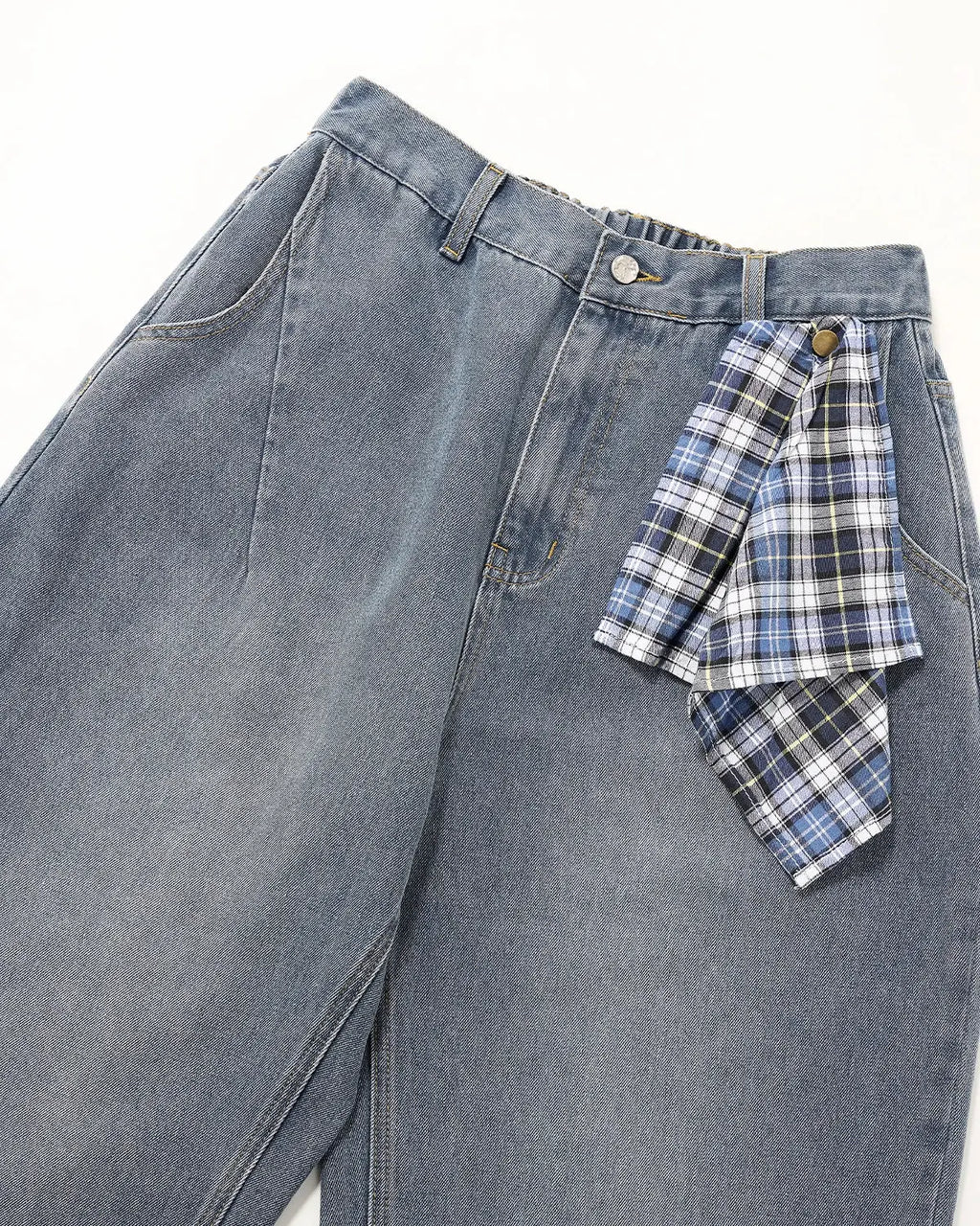 Acid wash detachable bandana baggy jeans by INFLATION featuring relaxed fit and distressed denim style.