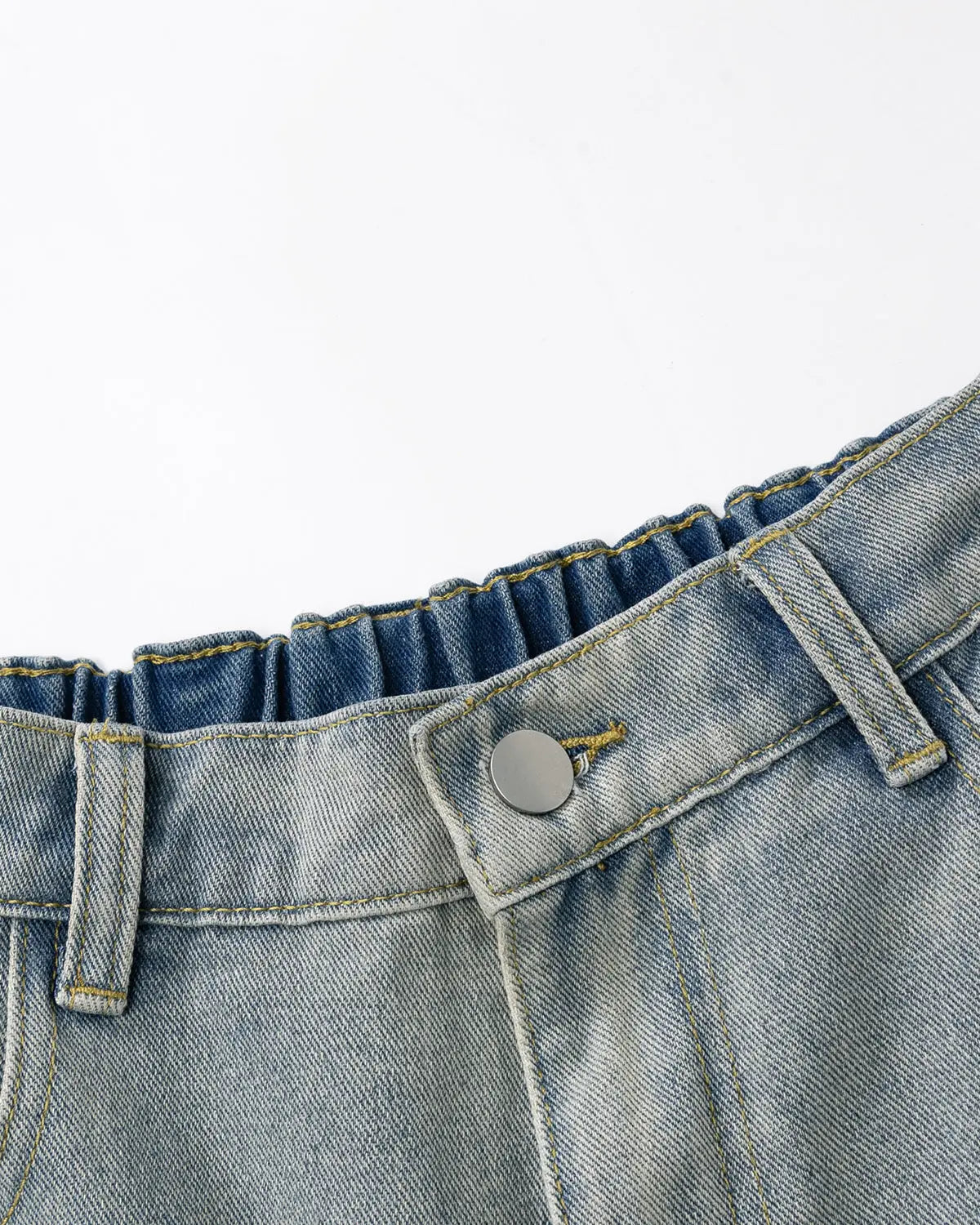 Structured washed denim shorts from Inflation Streetwear, showing the fitted, distressed denim pants with a casual, stylish fit.