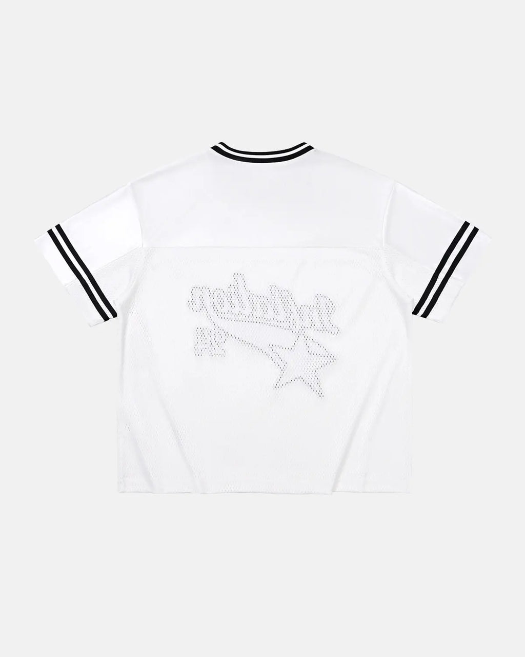 Inflation Streetwear mesh patchwork printing jersey featuring intricate design and lightweight fabric, ideal for casual street style.