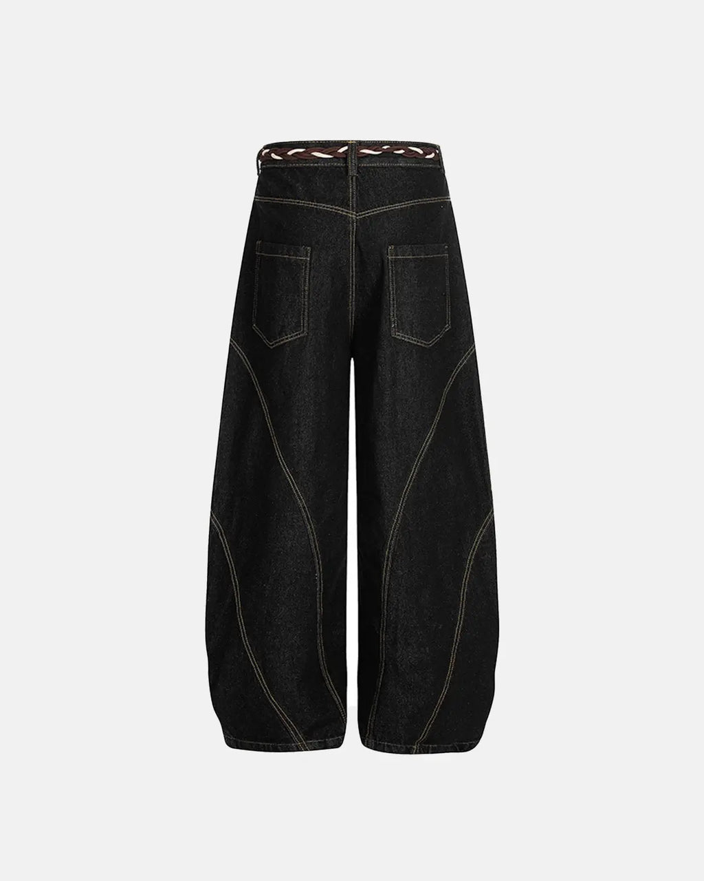 Acid wash stitching baggy jeans by INFLATION with relaxed fit and distressed detailing, displayed on a neutral background.