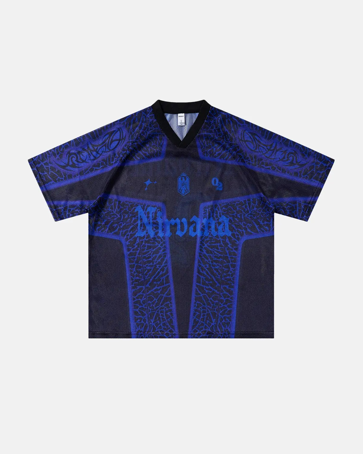 Inflation Streetwear tribal pattern mesh jersey t-shirt with bold designs and breathable fabric, featuring a stylish streetwear look.