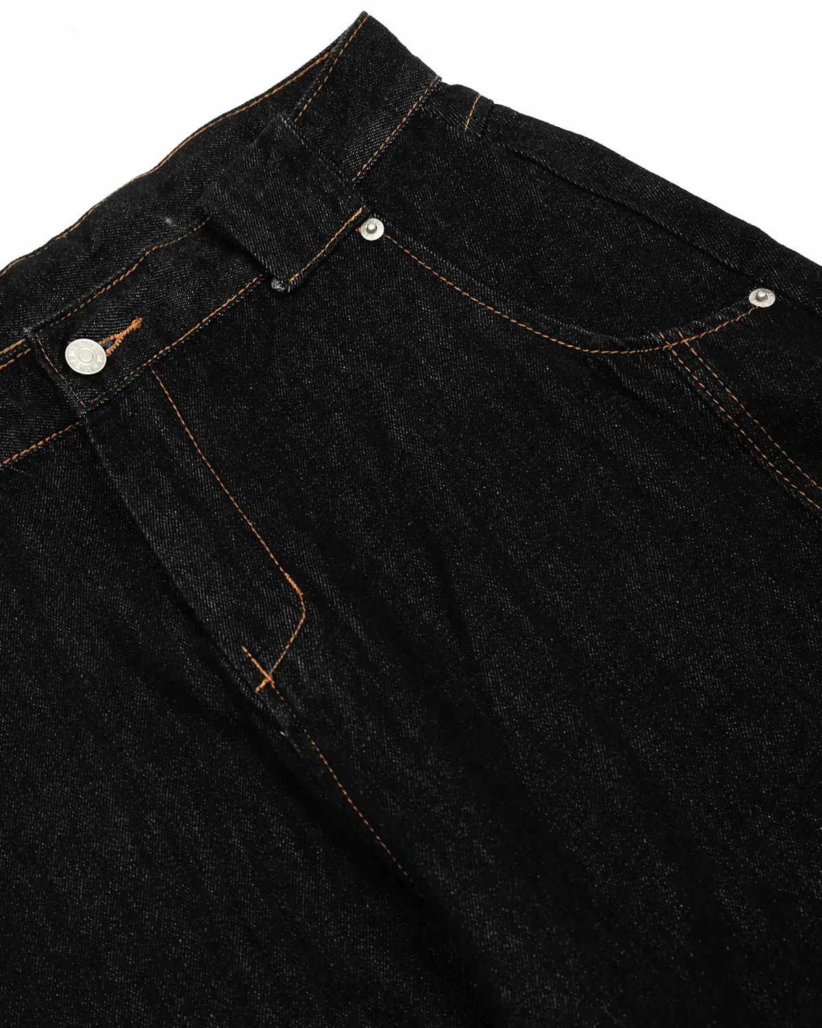 Inflation Contrast Stitch Raw Baggy Jeans showing distressed denim with contrast stitching and a relaxed, baggy fit.