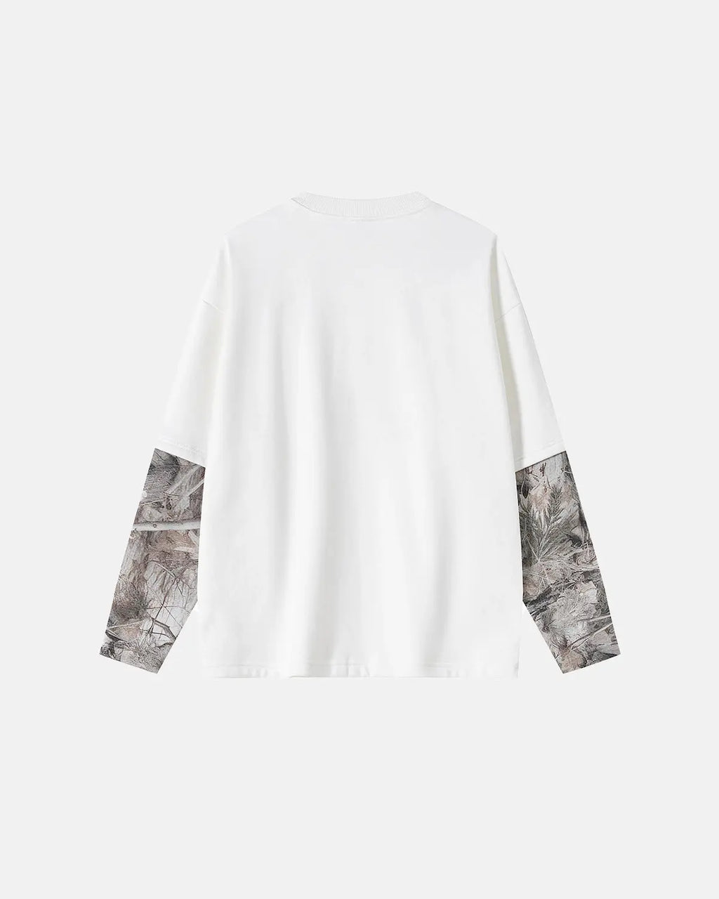Inflation Streetwear camo layered oversized T-shirt with a relaxed fit, featuring a camouflage pattern and casual street style.