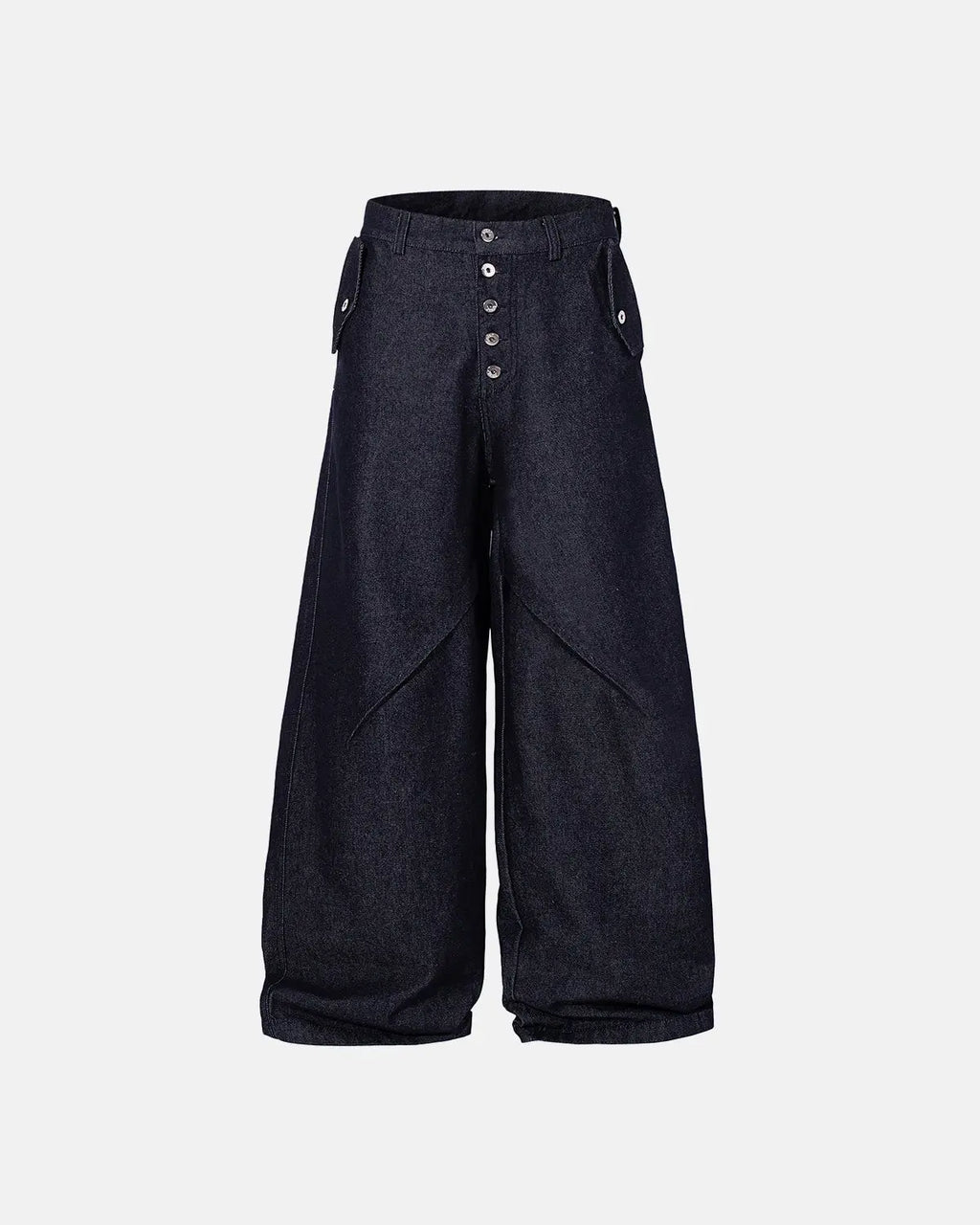 Inflation Streetwear Buttons Up Raw Blue Baggy Jeans with relaxed fit and casual style, visible front and back details.