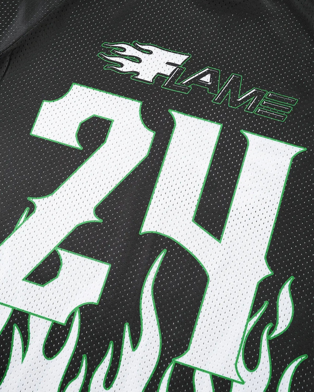 Inflation Flame Print Mesh T-shirt featuring bold flame graphic and lightweight breathable fabric, streetwear style.
