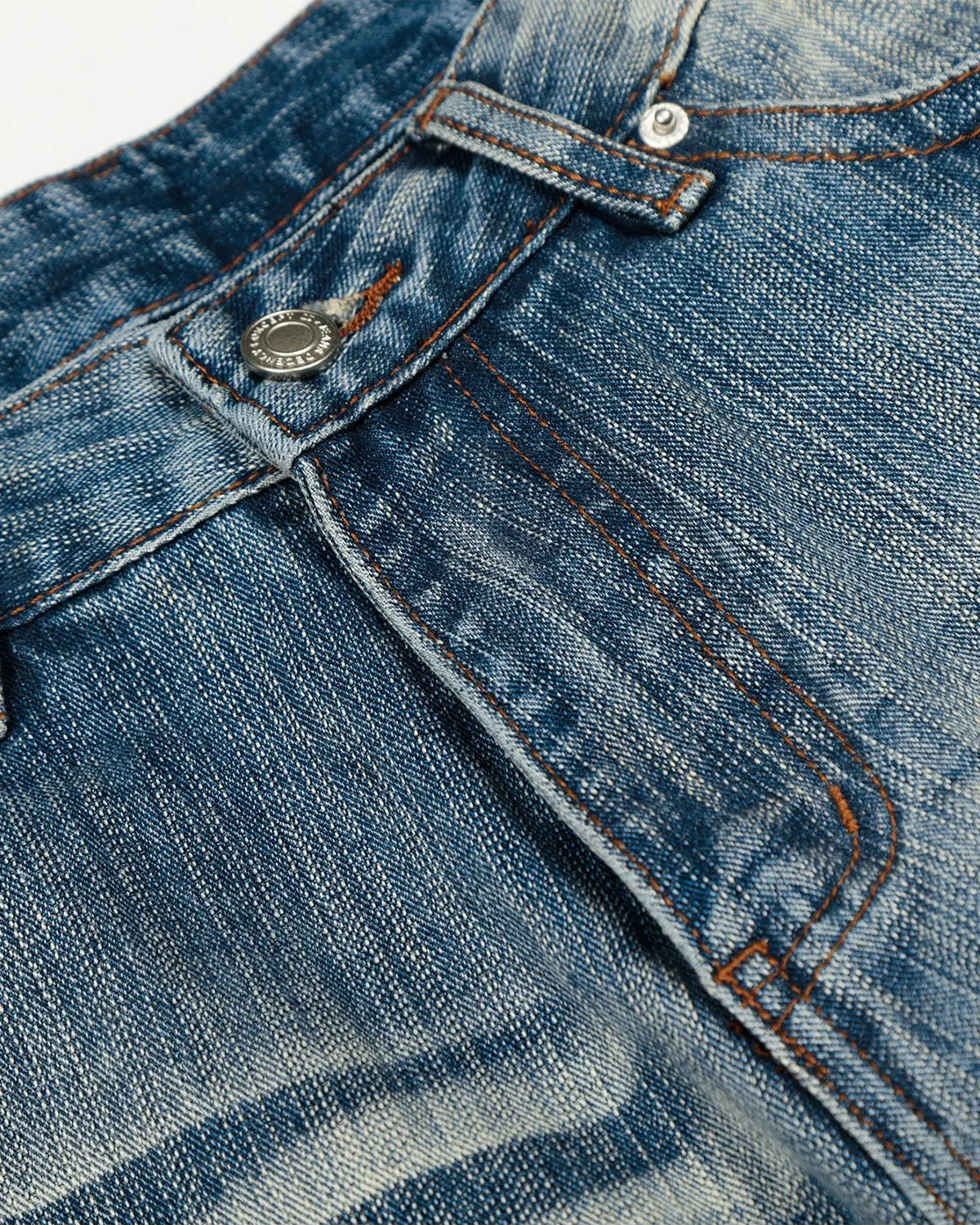 Acid wash whisker bamboo weave jeans by Inflation Streetwear, showing distressed denim with bamboo-inspired texture and relaxed fit.