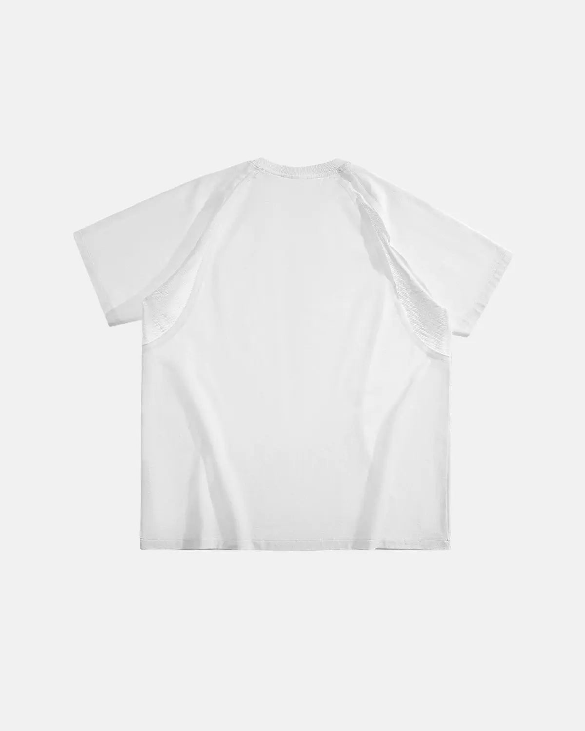 Inflation Streetwear mesh patchwork stitched embroidered T-shirt featuring colorful embroidery and stylish design.