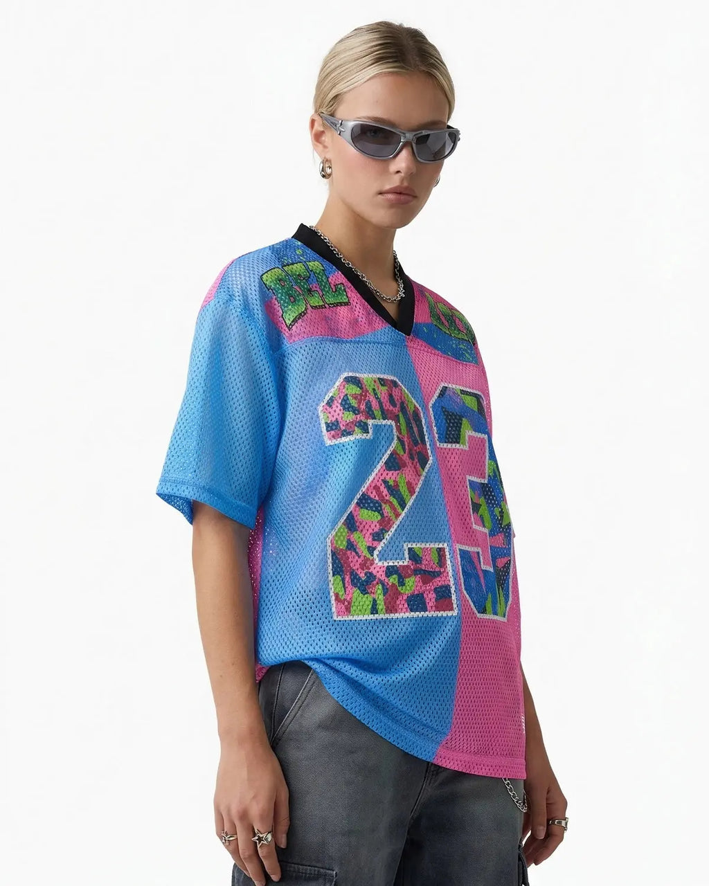 Inflation Streetwear camo graphic mesh jersey tee featuring a camouflage print and breathable mesh fabric.
