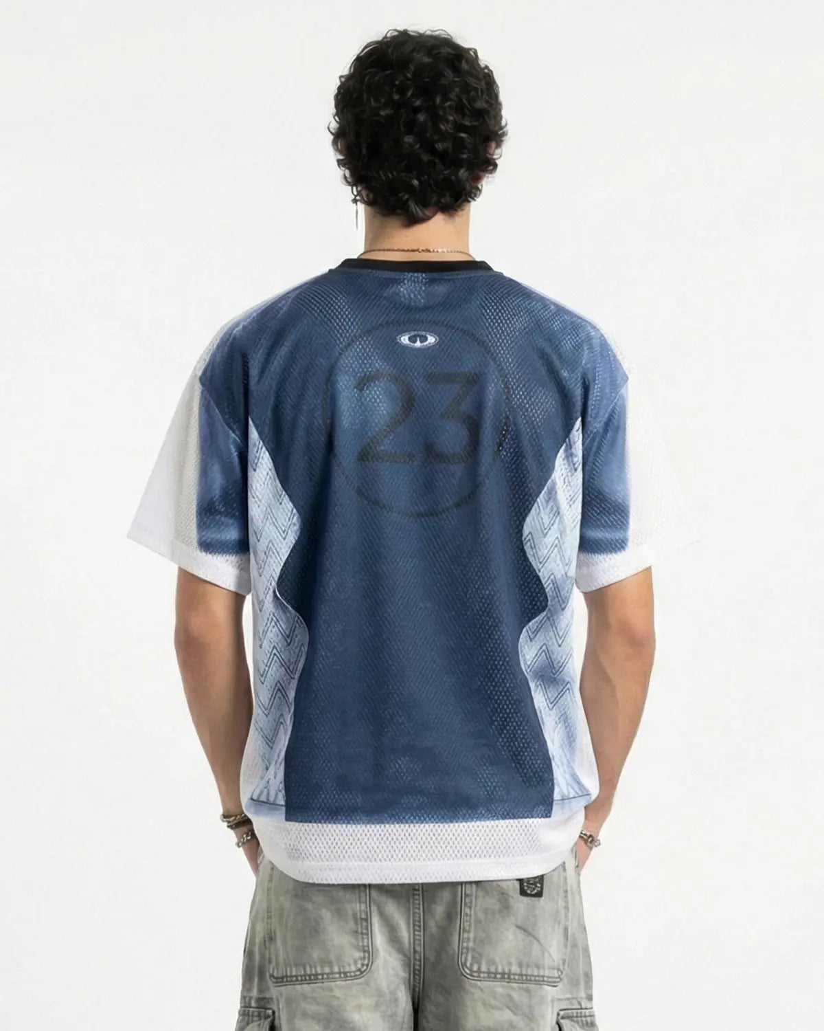Digital printing mesh jersey T-shirt by INFLATION, featuring a stylish streetwear design with breathable mesh fabric.