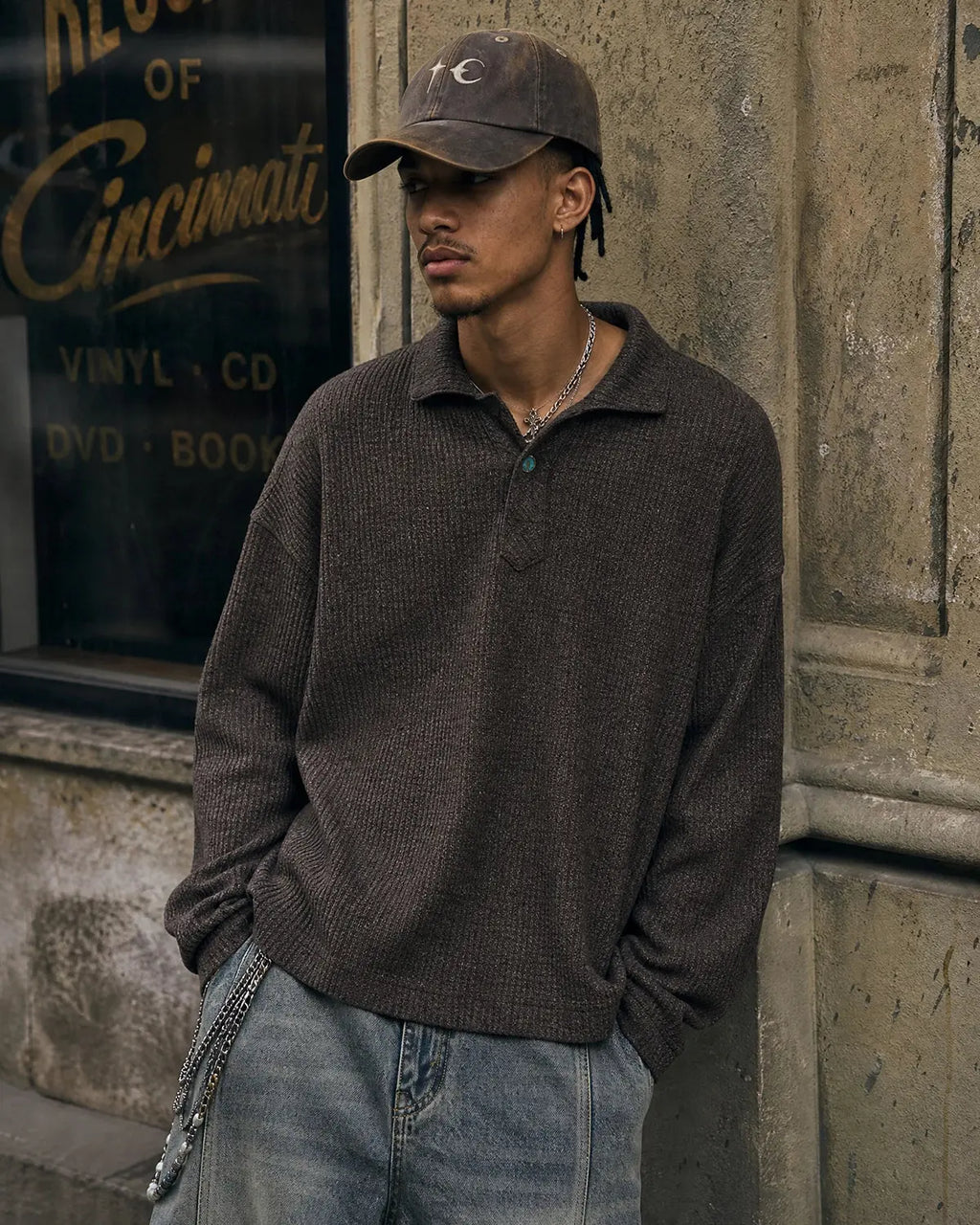 Inflation Old Money style knitwear polo shirt, casual men's t-shirt with classic design and ribbed collar, front view.