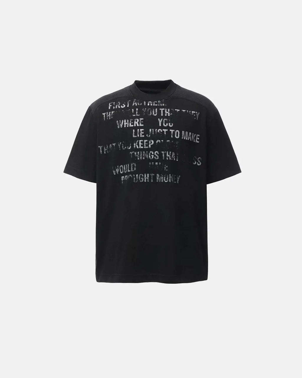 Inflation Streetwear mock neck distressed graphic T-shirt with bold print, casual fit, and street style design.