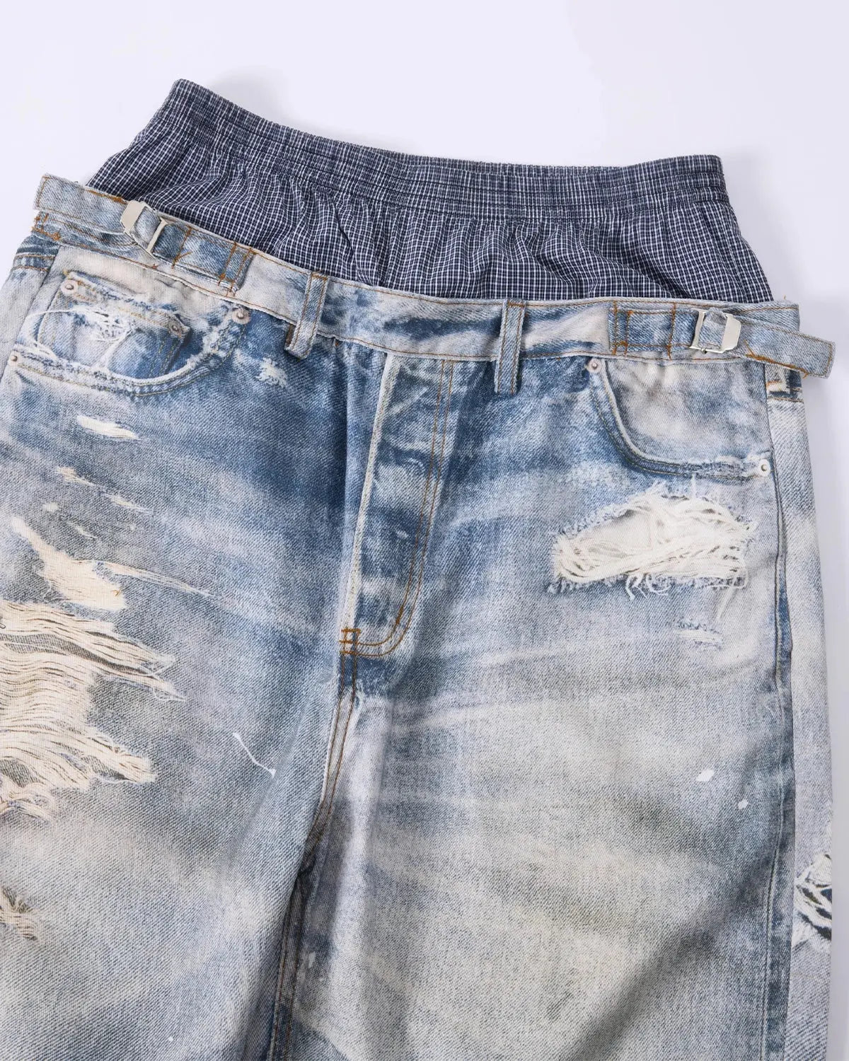 Layered digital print baggy jeans from Inflation Streetwear, showcasing oversized fit and bold graphic design.