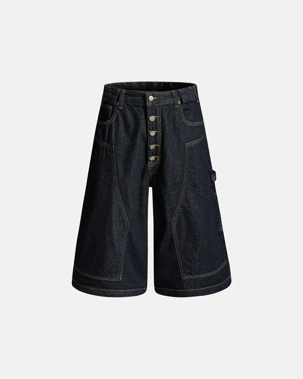 Inflation Streetwear Cinch Back Buttons Up Cargo Jorts with adjustable waist and cargo pockets, casual denim shorts for street style.
