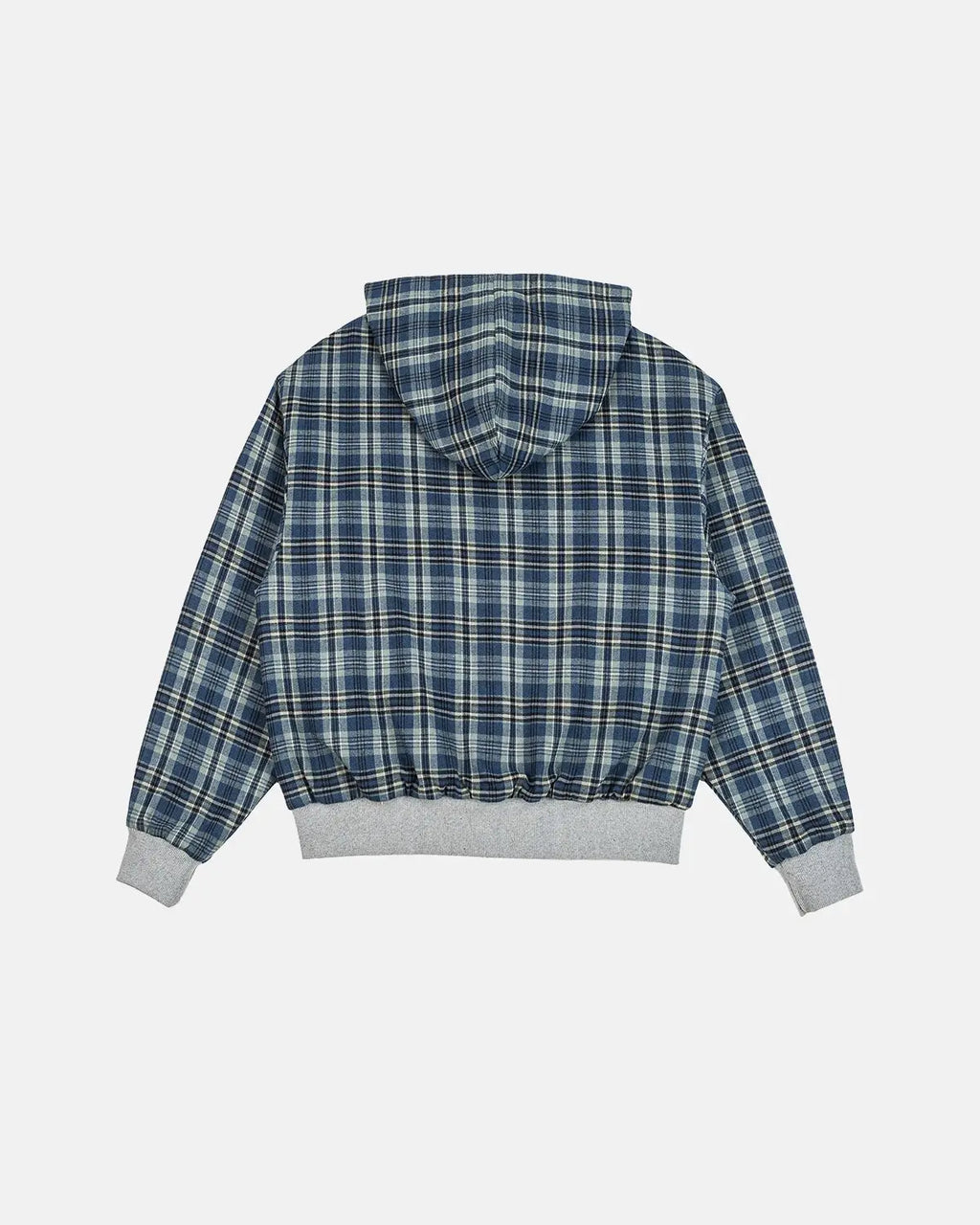 Reversible plaid cropped hoodie from INFLATION Streetwear with bold checkered pattern and casual fit, shown in black and white plaid.