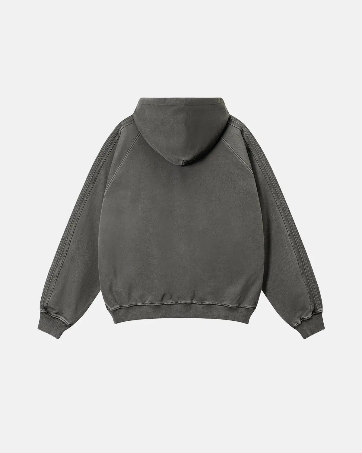 Inflation Streetwear frayed seam acid wash hoodie featuring distressed details and a casual fit in soft fabric.