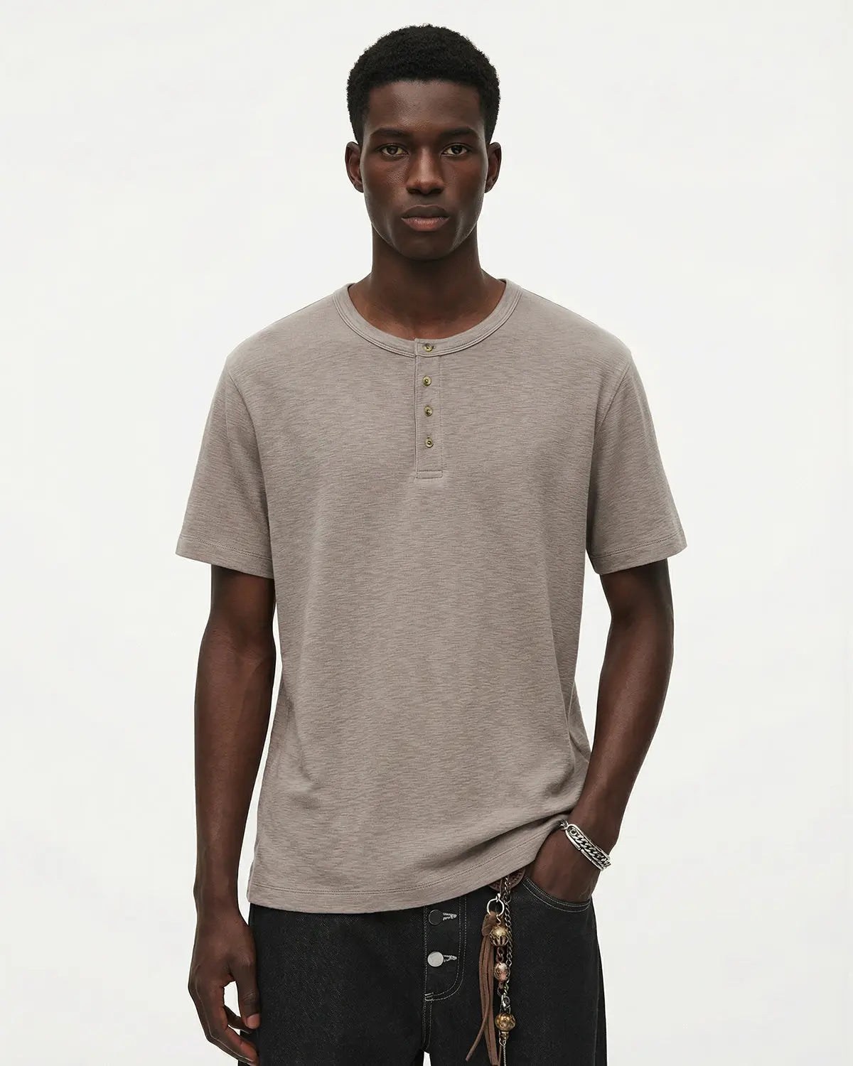 Old Money Relaxed Henley T-Shirt by INFLATION, casual men's t-shirt with a relaxed fit and classic Henley neckline.