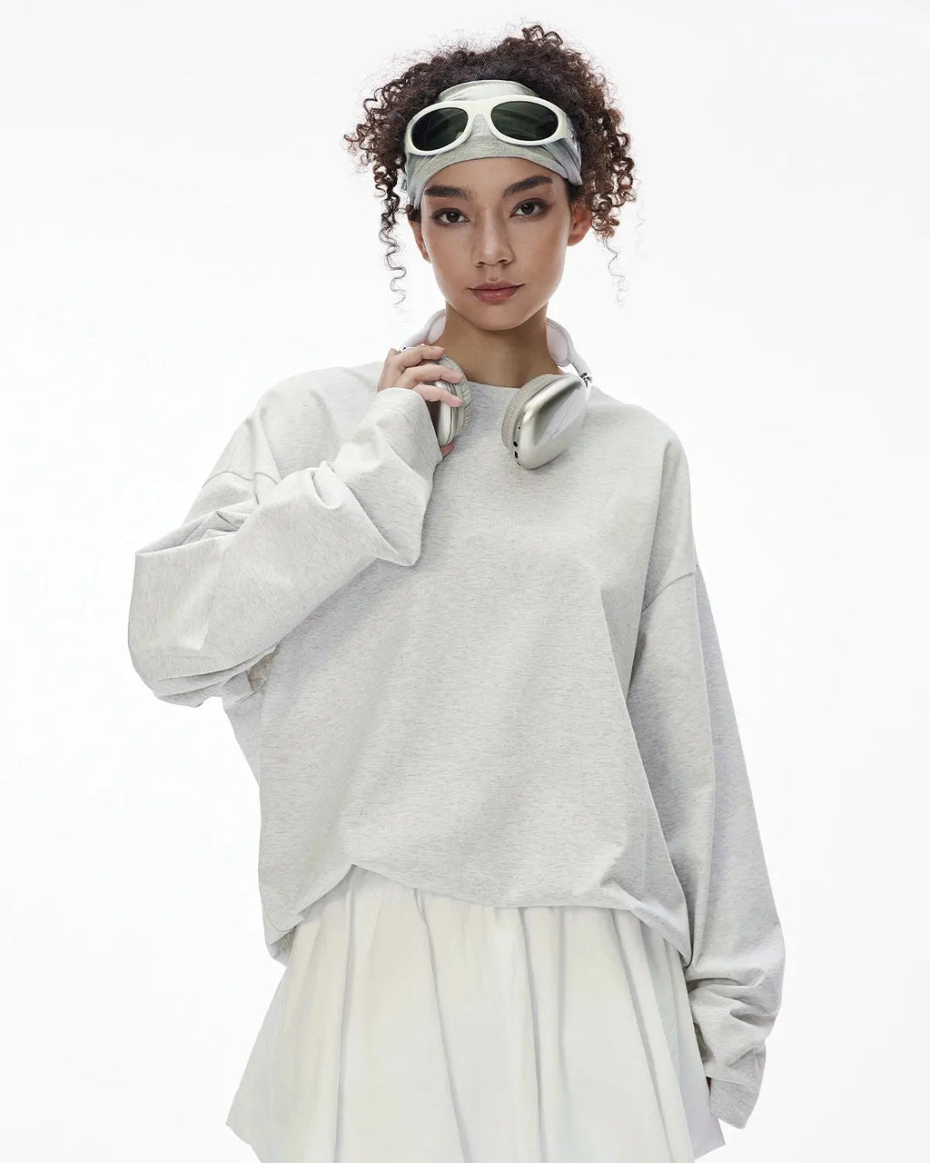 Plain white cotton long sleeve T-shirt from INFLATION streetwear line, showcasing a comfortable, minimalist design.