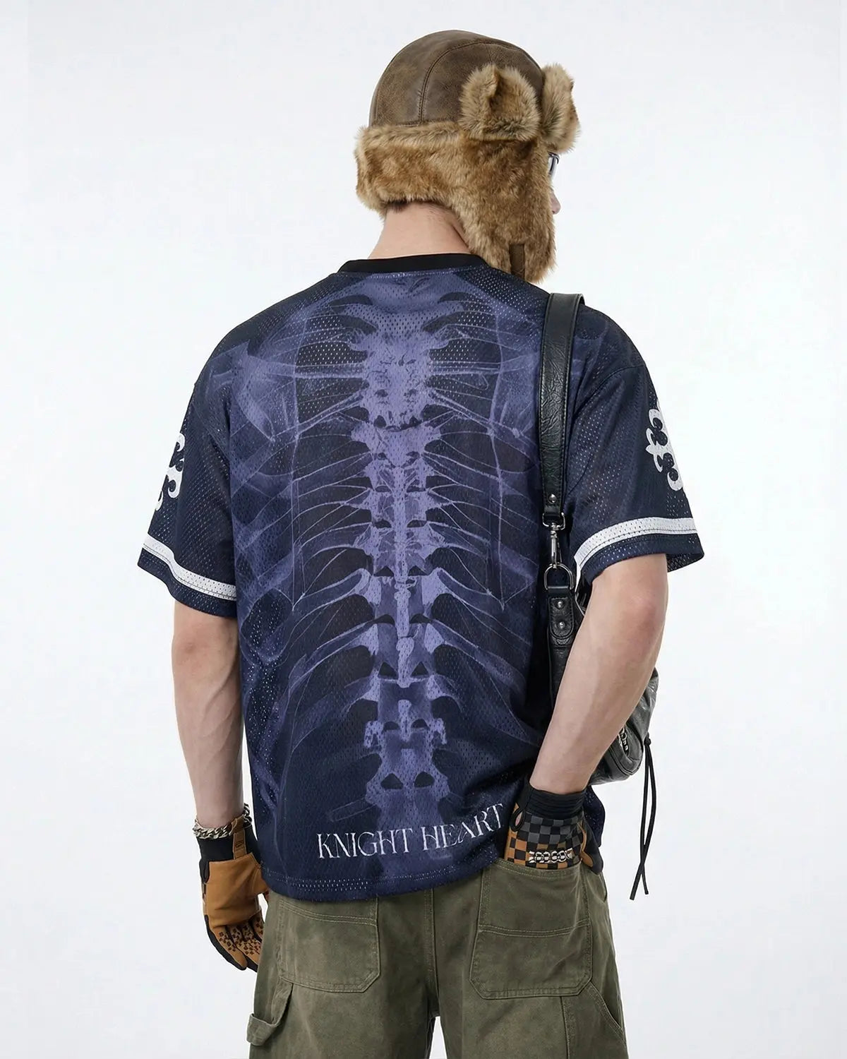 Inflation Streetwear X-Ray Skeleton Graphic Mesh Jersey featuring a detailed skeletal print on lightweight mesh fabric