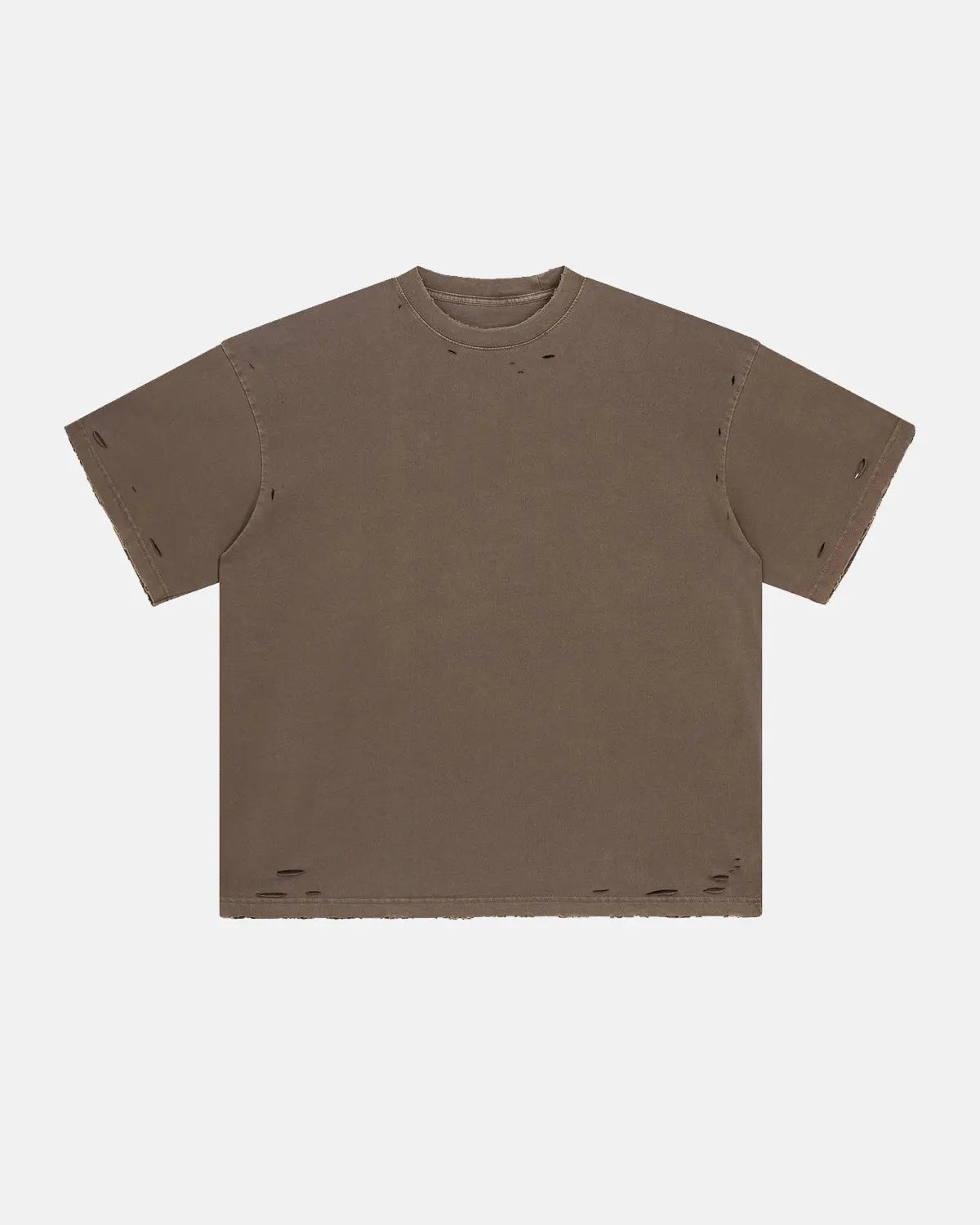 Inflation Streetwear ripped distressed washed oversized T-shirt with frayed edges and casual fit, showcasing a trendy streetwear style.