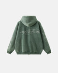 Inflation Streetwear rhinestone distressed washed zip-up hoodie with rhinestone accents and a casual, trendy fit.