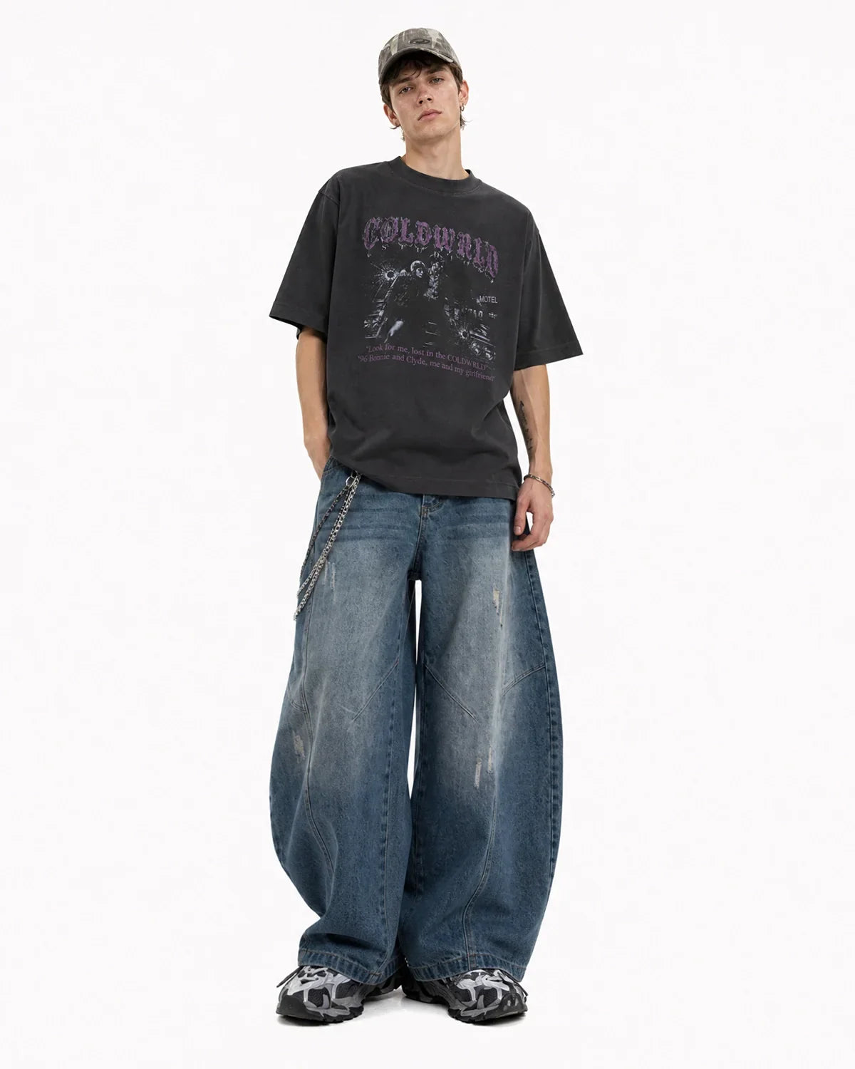 Black washed gothic graphic T-shirt by INFLATION featuring dark, edgy artwork on a casual streetwear tee.