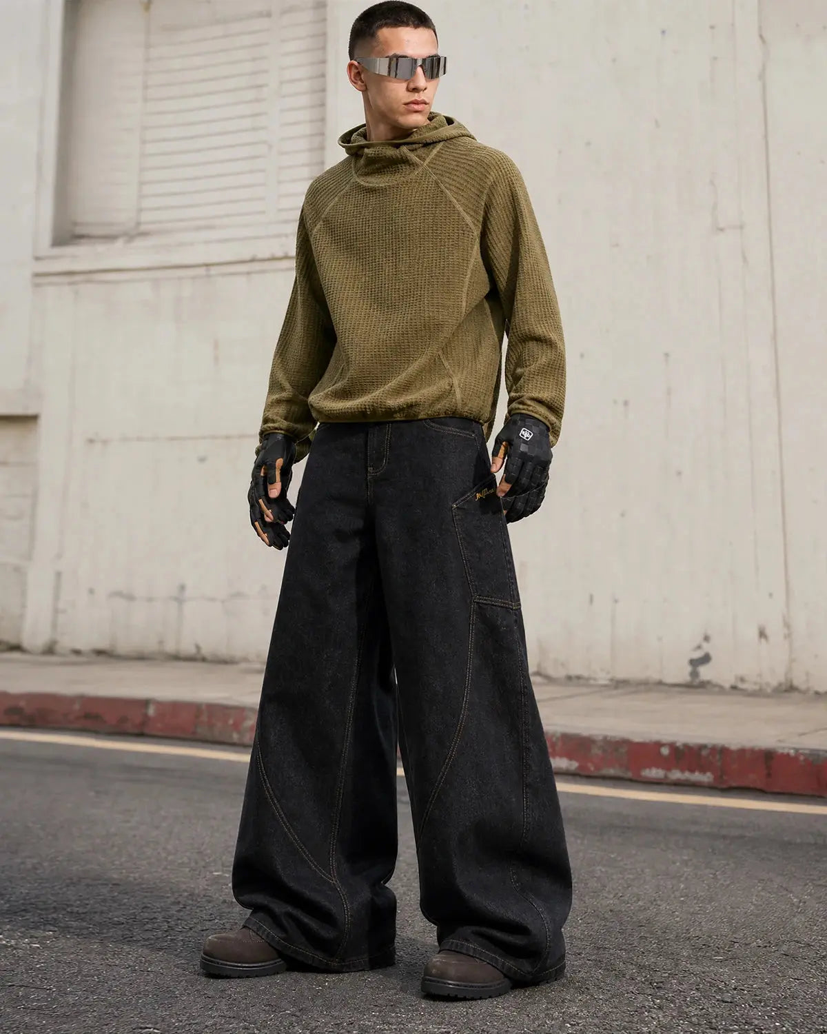Inflation Super Raw Barrel Jeans from Inflation Streetwear featuring distressed raw denim with a relaxed fit and raw hem.