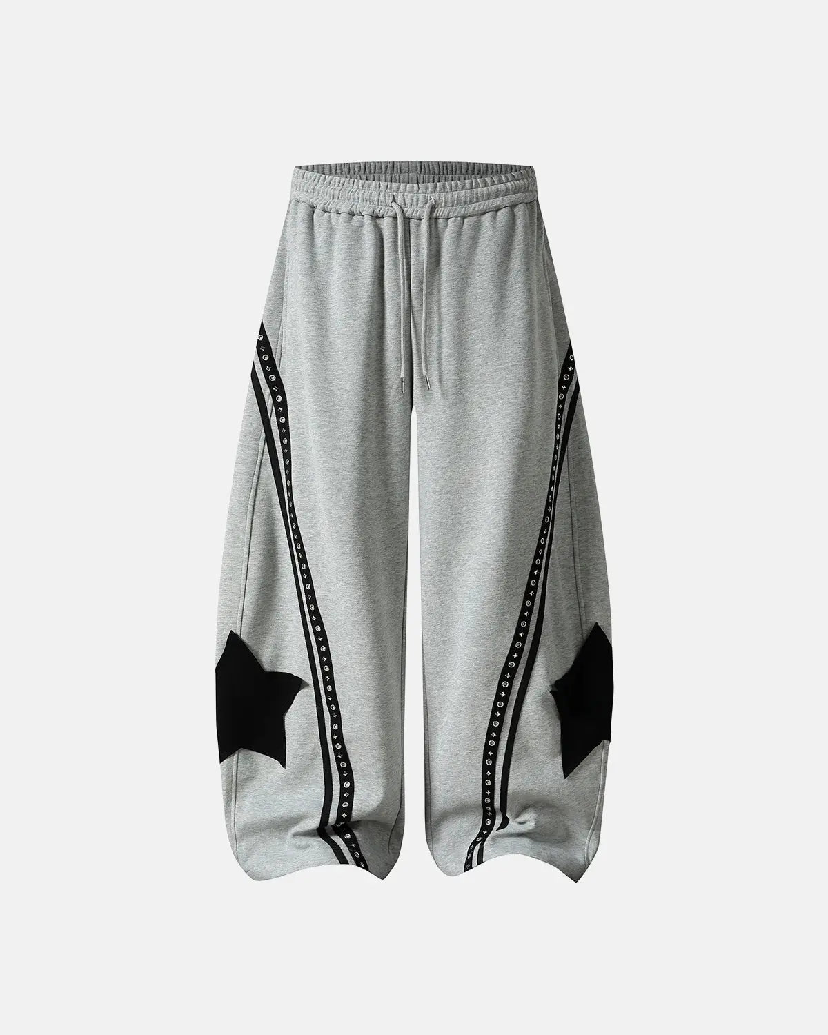Contrast patchwork barrel sweatpants by INFLATION Streetwear featuring bold color blocks and relaxed fit, shown on a mannequin.