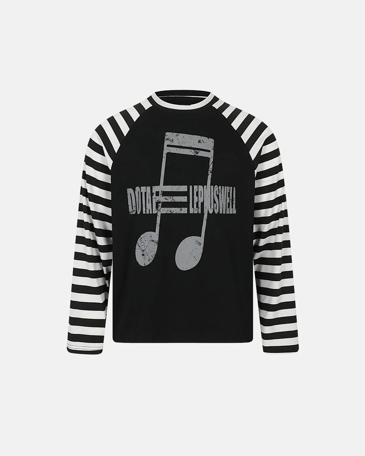 Inflation Streetwear music graphic striped long sleeve T-shirt, casual streetwear style with bold graphic and vibrant stripes.
