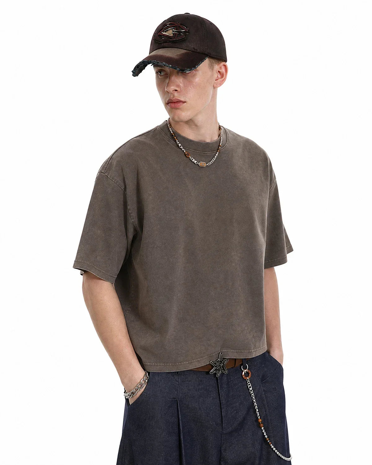 Snow Washed Heavyweight Boxy T-Shirt by INFLATION, featuring a relaxed fit and textured fabric in a stylish streetwear design.