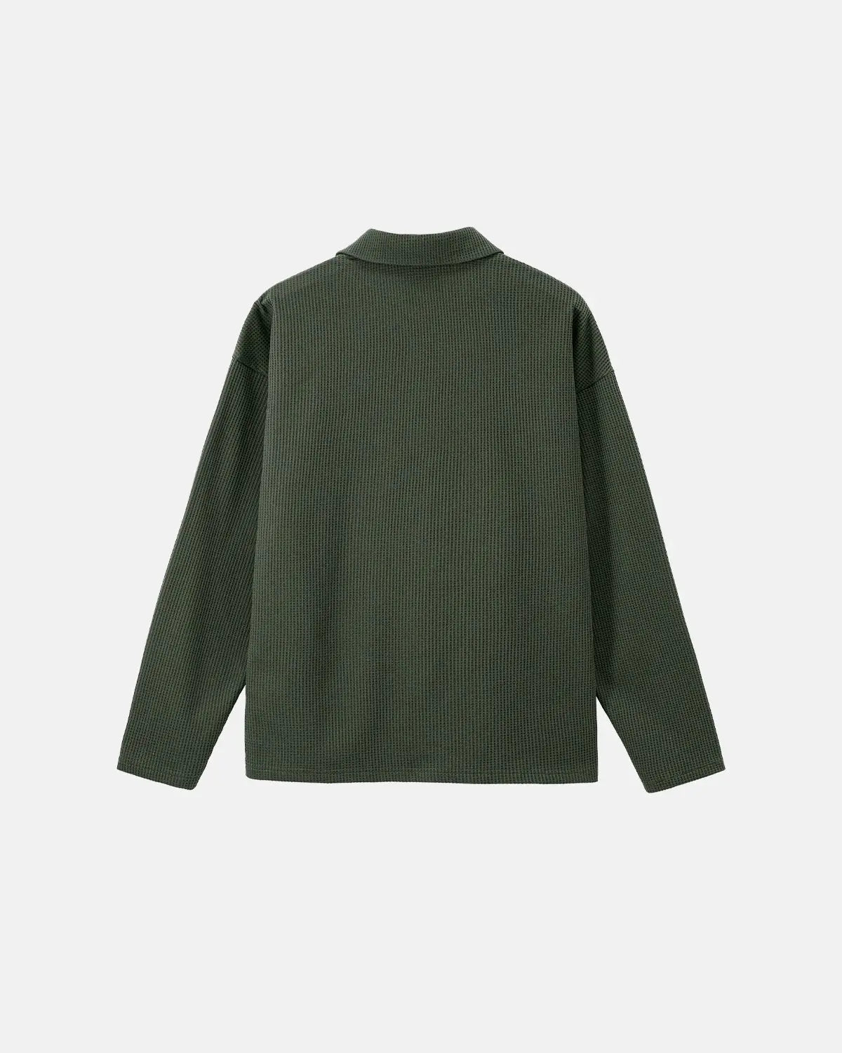 Inflation Streetwear waffle long sleeve polo shirt with a classic collar, featuring textured fabric and a fitted design.
