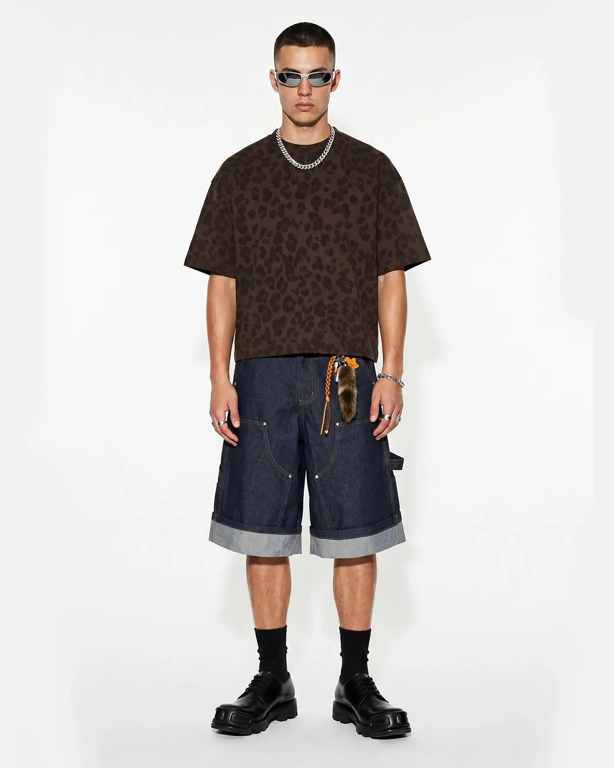 Inflation Streetwear leopard print boxy T-shirt with short sleeves and crew neckline, stylish and casual for everyday wear.