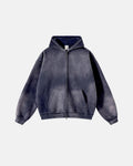 Acid washed zip-up hoodie from Inflation Streetwear, featuring a casual fit with a front zipper and distressed fabric texture.
