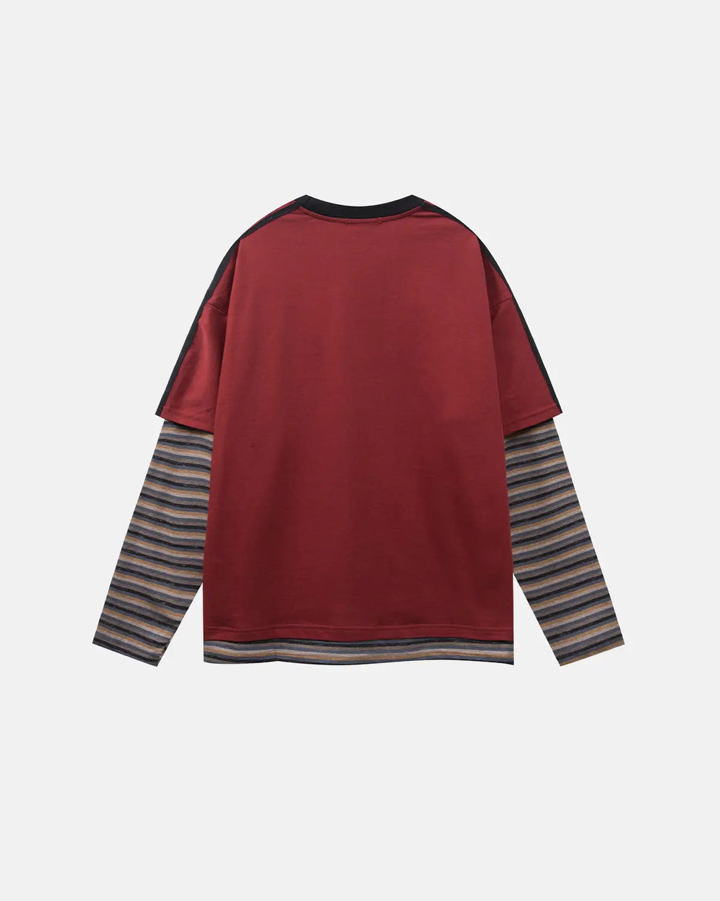 Inflation Streetwear retro letter print layered stripe T-shirt, casual graphic tee with bold lettering and colorful stripes.