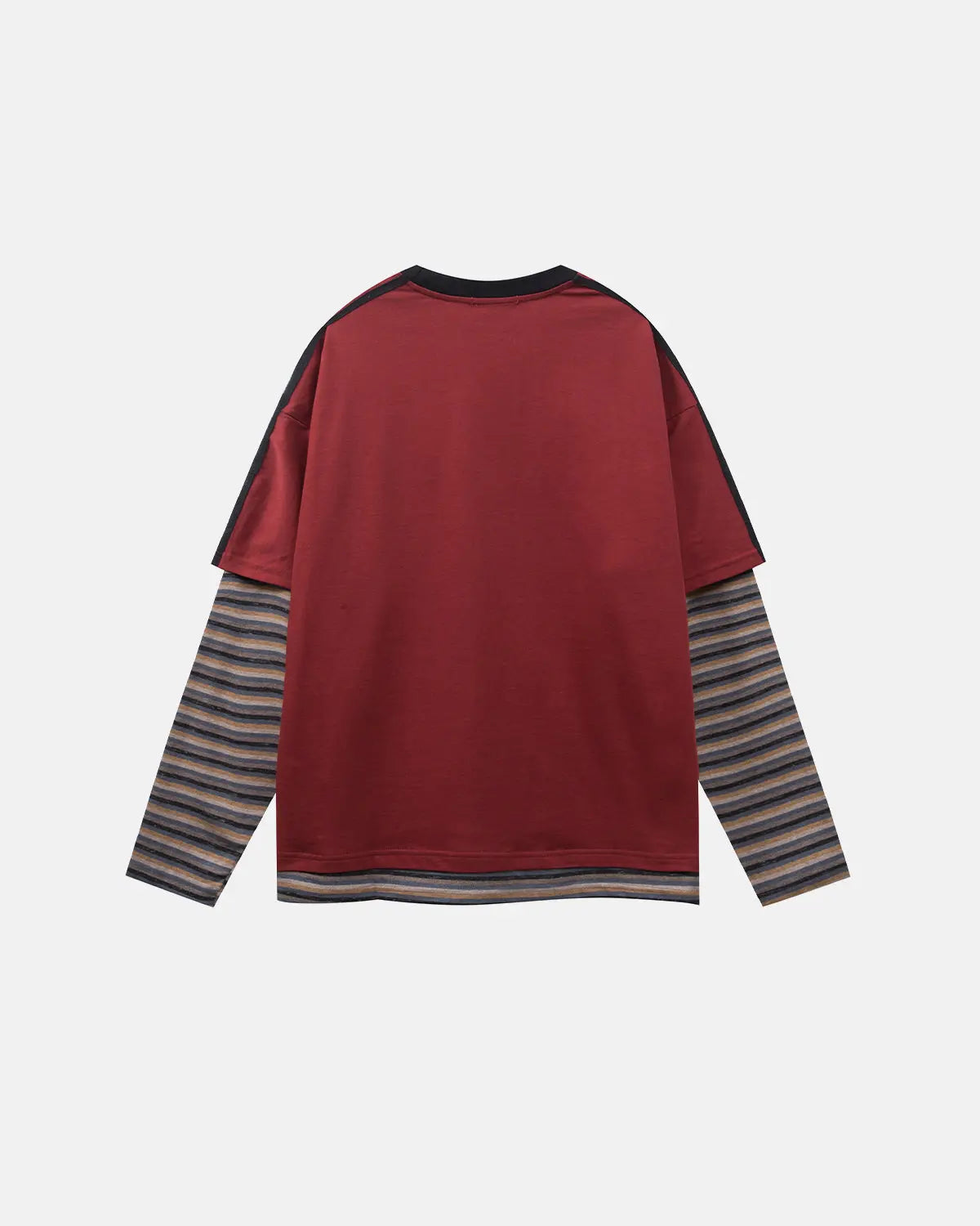 Inflation Streetwear retro letter print layered stripe T-shirt, casual graphic tee with bold lettering and colorful stripes.