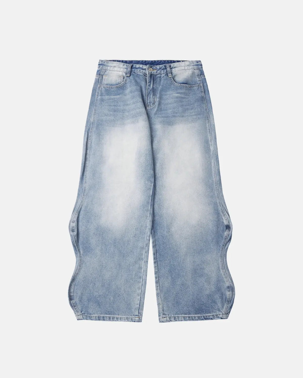 Inflation Wave Washed Baggy Jeans, casual denim pants with a relaxed fit and distressed wash, styled for modern streetwear.
