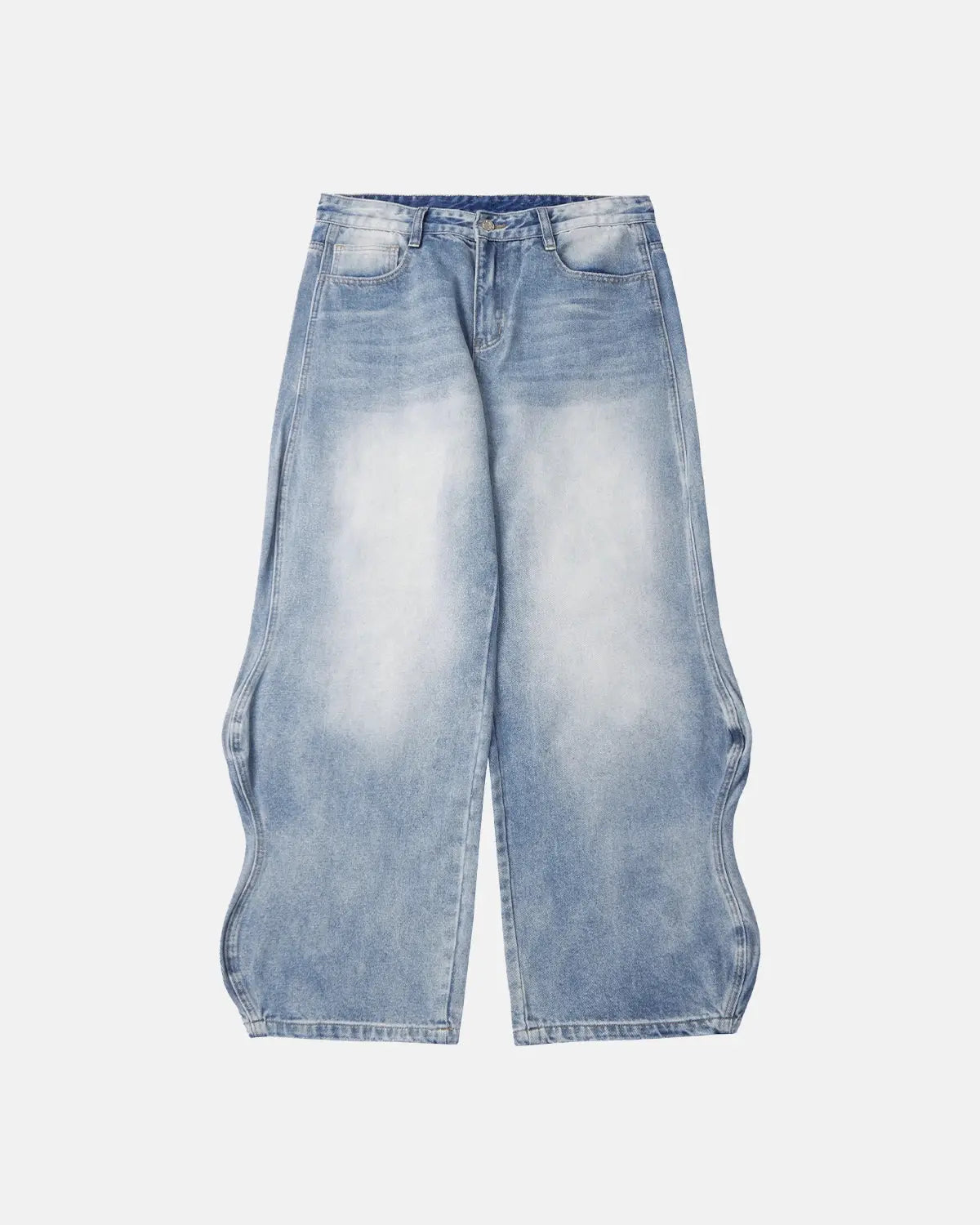 Inflation Wave Washed Baggy Jeans, casual denim pants with a relaxed fit and distressed wash, styled for modern streetwear.